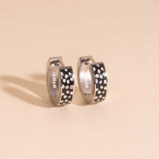 Black Fawn-print Chunky Huggie Hoop Earrings
