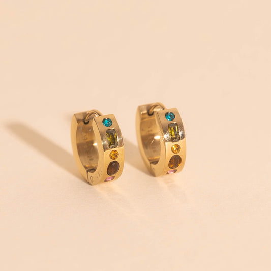 Gemstone Chunky Huggie Hoop Earrings