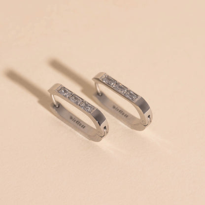 Crystal Oblong Huggie Hoop Earrings