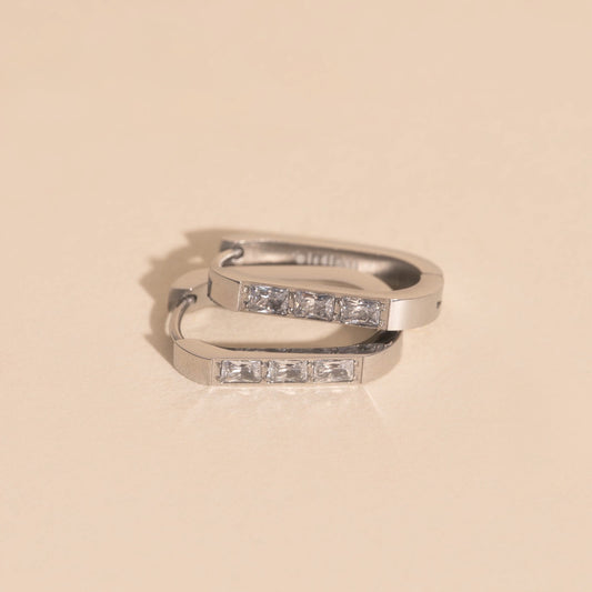 Crystal Oblong Huggie Hoop Earrings