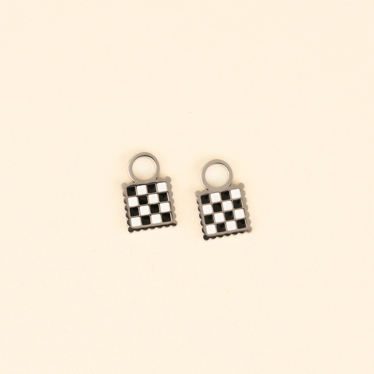 Checkered Huggie Hoop Charms