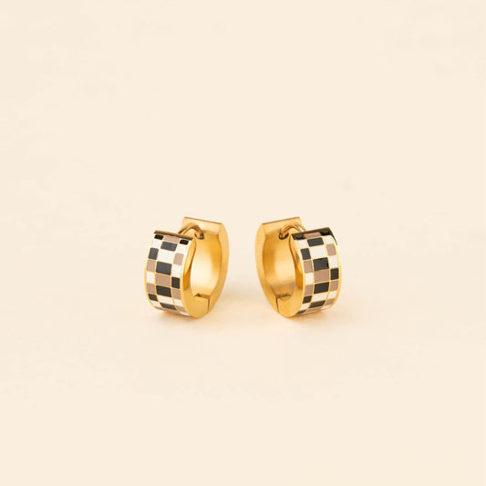 Checkered Super Chunky Huggie Hoop Earrings