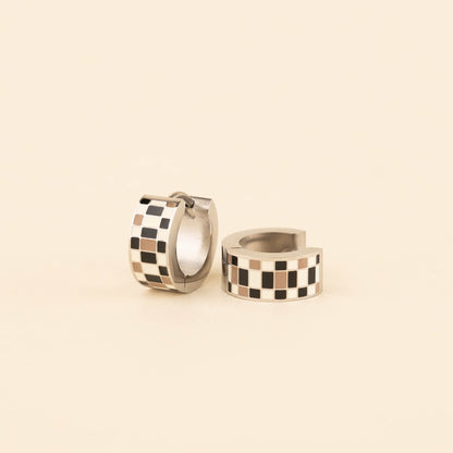 Checkered Super Chunky Huggie Hoop Earrings