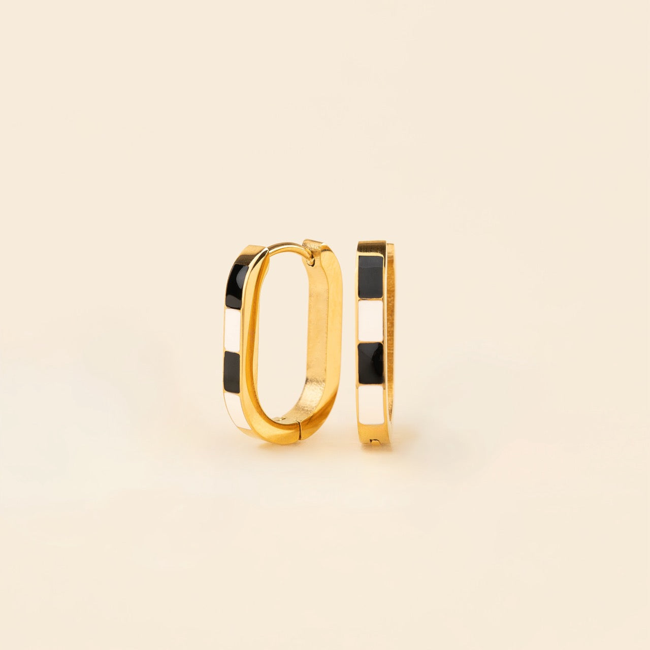 Checkered Oblong Huggie Hoop Earrings