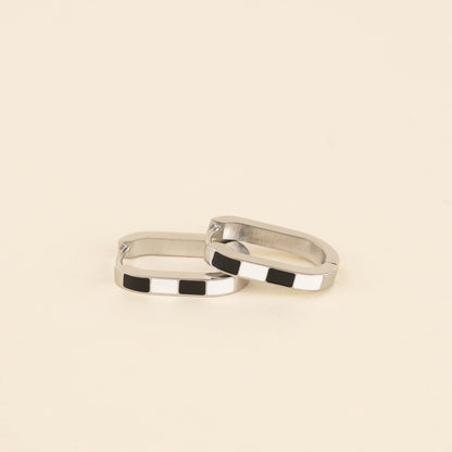 Checkered Oblong Huggie Hoop Earrings