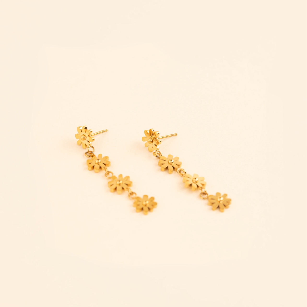 Gold Daisy Dangle Stud Earrings