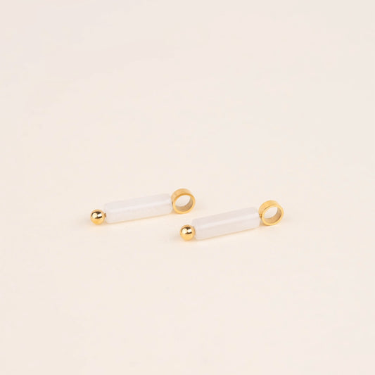 White Bead Drop Huggie Hoop Charms