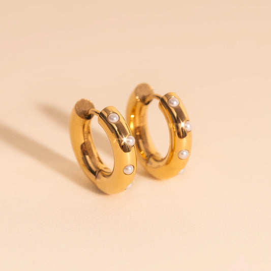 Pearl Chunky Rounded Huggie Hoop Earrings
