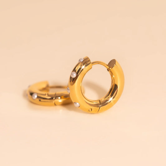 Pearl Chunky Rounded Huggie Hoop Earrings