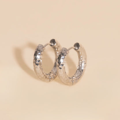 Hammered Chunky Rounded Huggie Hoop Earrings