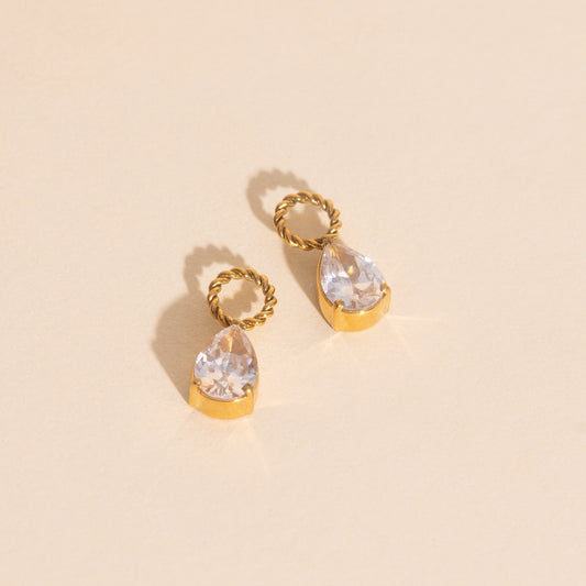Crystal Pear Huggie Hoop Charms