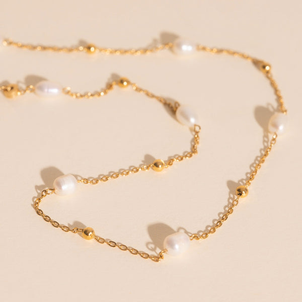 Pearl Mix Malti Chain Necklace（Gold） Mixed Metal Pearl Necklace | Chain Necklace | Uncommon James
