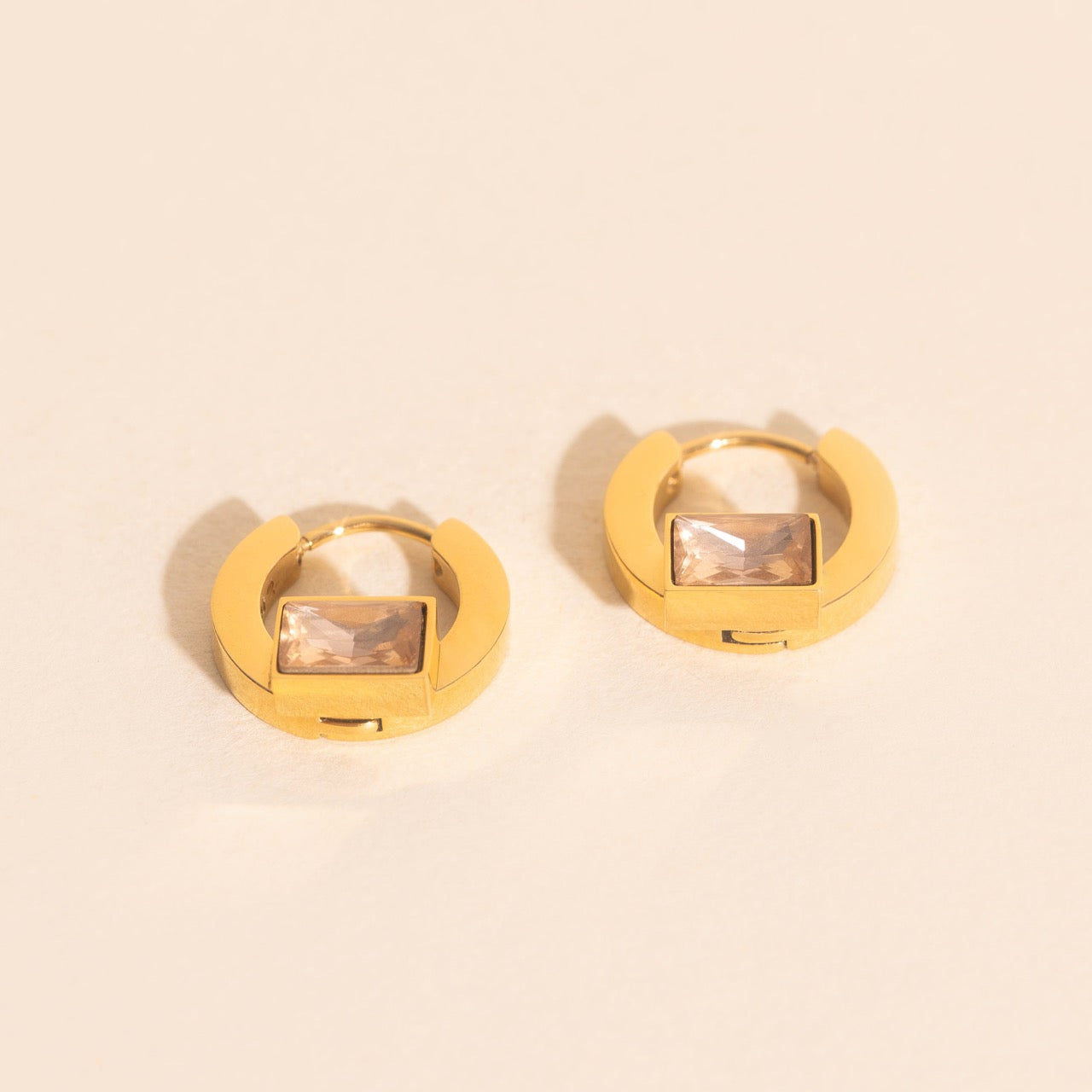 Blush Baguette Huggie Hoop Earrings