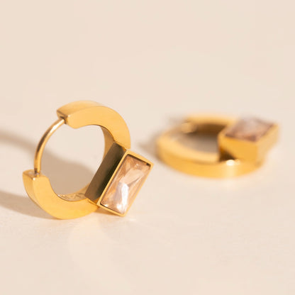 Blush Baguette Huggie Hoop Earrings