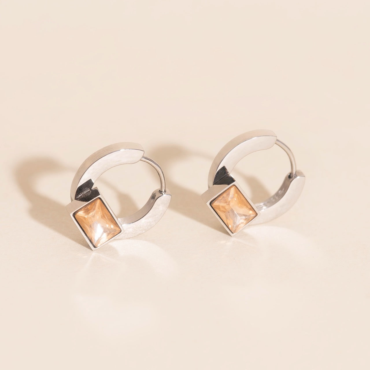 Blush Baguette Huggie Hoop Earrings