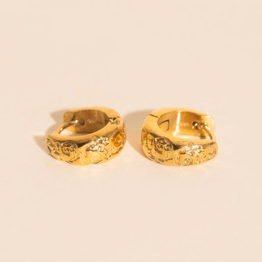 Heirloom Etch Teardrop Super Chunky Huggie Hoop Earrings
