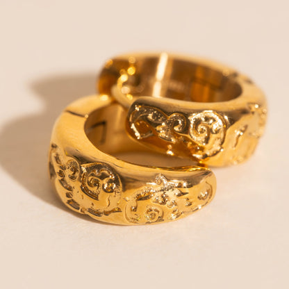 Heirloom Etch Teardrop Super Chunky Huggie Hoop Earrings