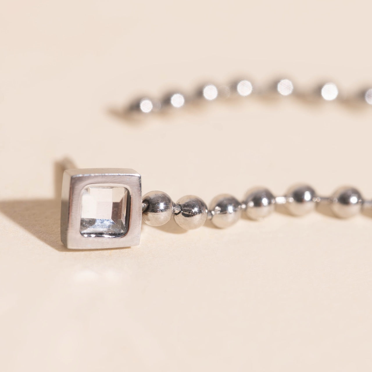 Square Crystal Bead Chain Stud Earrings