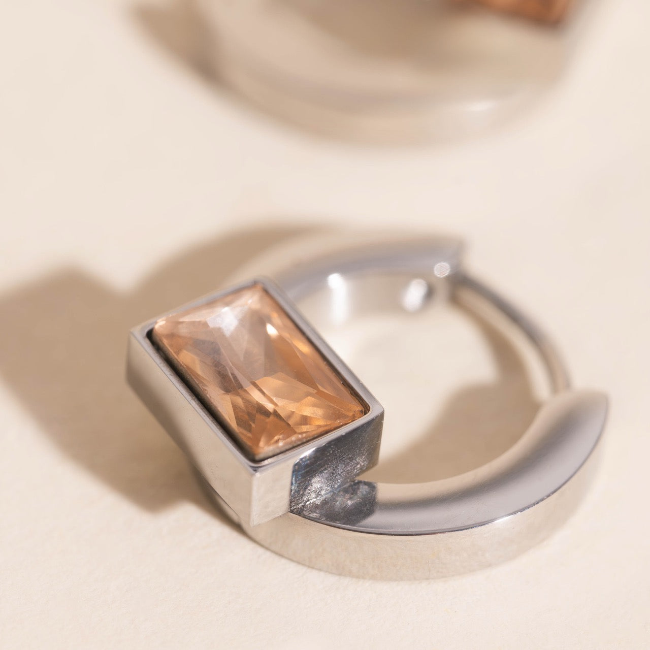 Blush Baguette Huggie Hoop Earrings