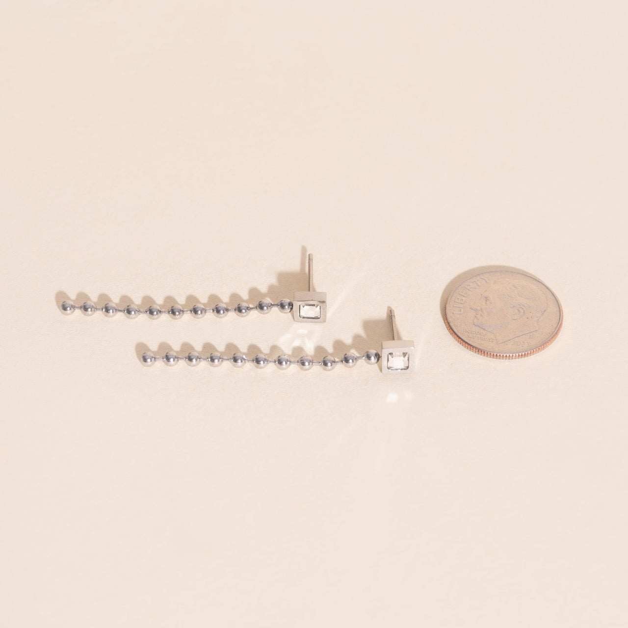 Square Crystal Bead Chain Stud Earrings