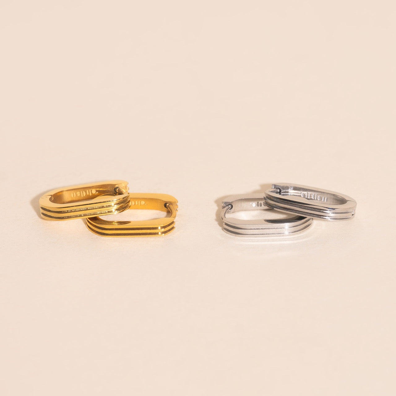Oblong Line Huggie Hoop Earrings