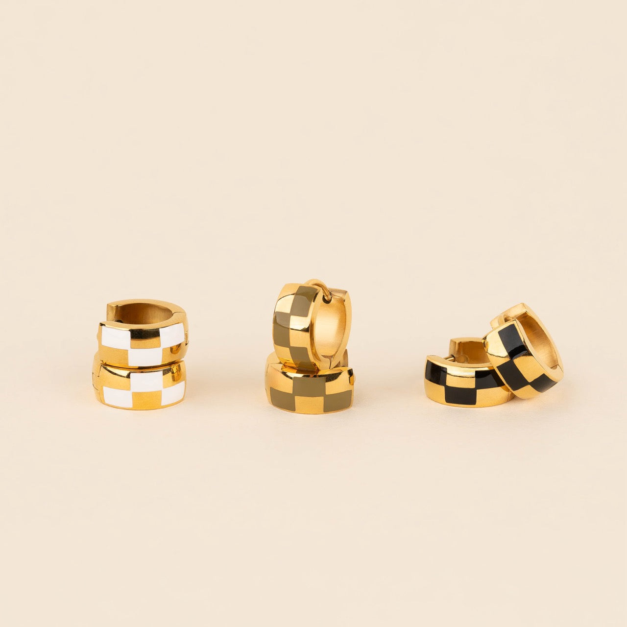 Checkered Rounded Super Chunky Huggie Hoop Earrings