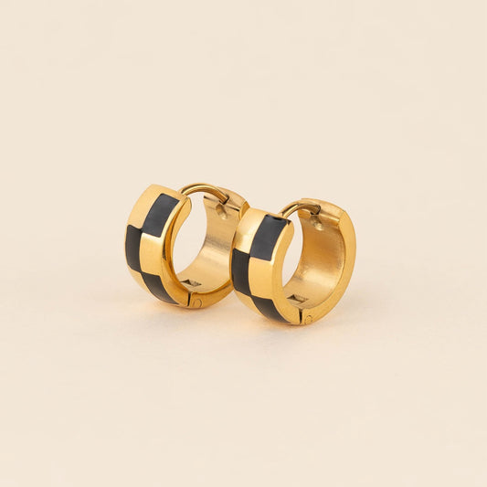 Checkered Rounded Super Chunky Huggie Hoop Earrings