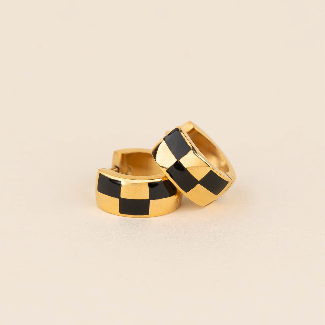 Checkered Rounded Super Chunky Huggie Hoop Earrings