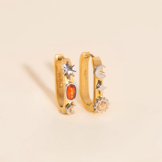 Celestial Oblong 3D Huggie Hoop Earrings