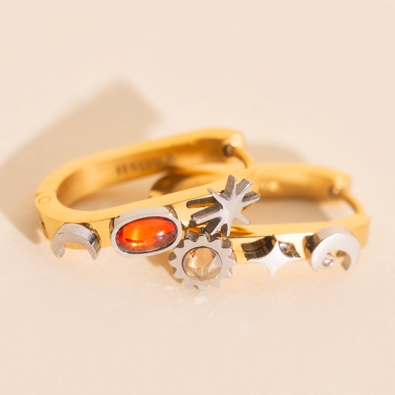 Celestial Oblong 3D Huggie Hoop Earrings