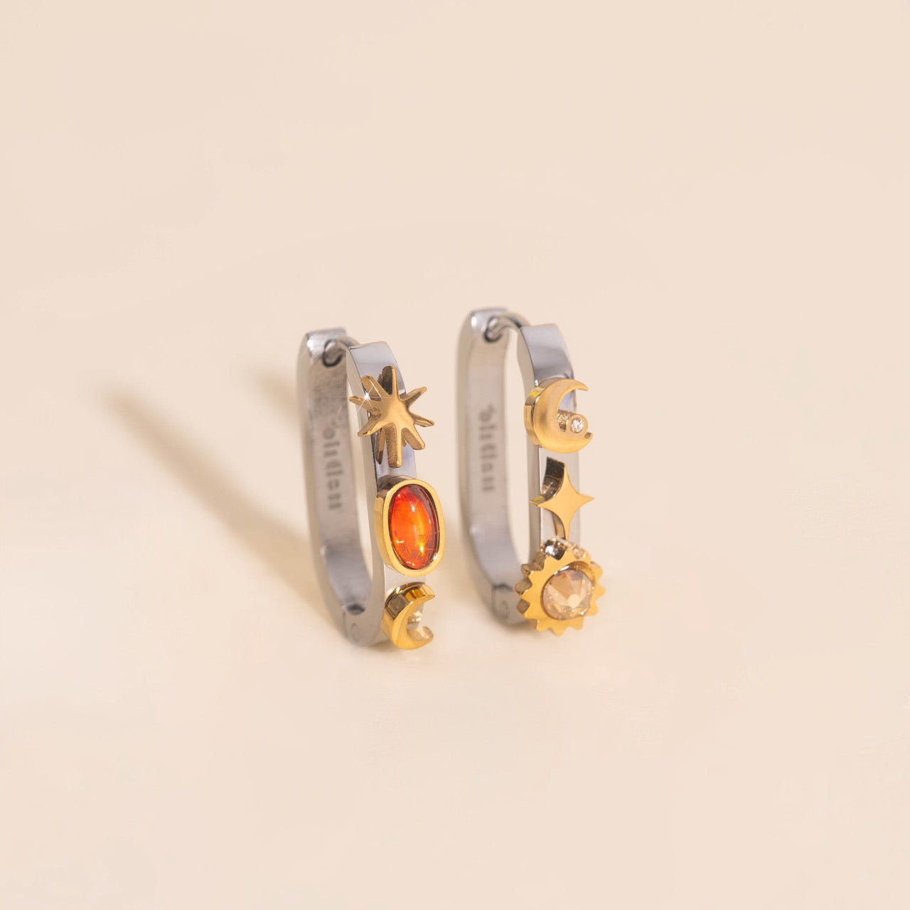 Celestial Oblong 3D Huggie Hoop Earrings