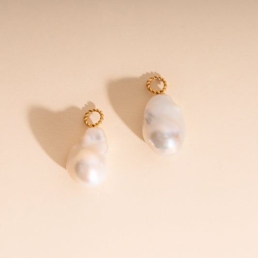 Jumbo Baroque Natural Pearl Huggie Hoop Charms