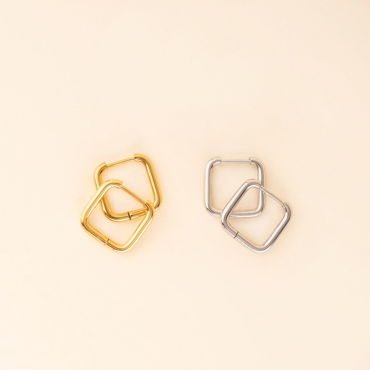 Square Rounded Huggie Hoop Earrings