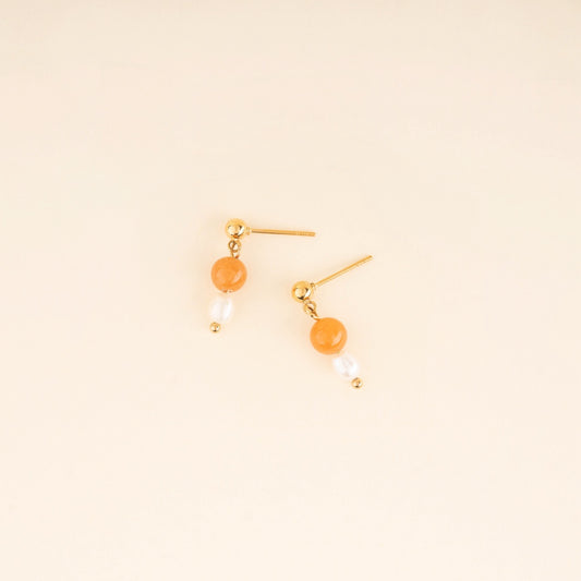 Orange Bead Dangle Stud Earrings