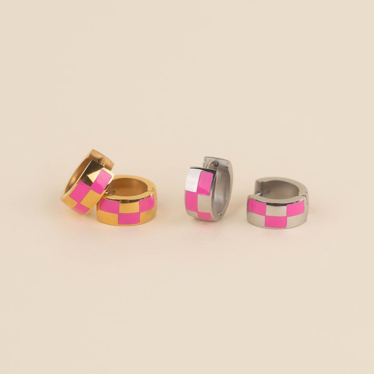 Checkered Rounded Super Chunky Huggie Hoop Earrings