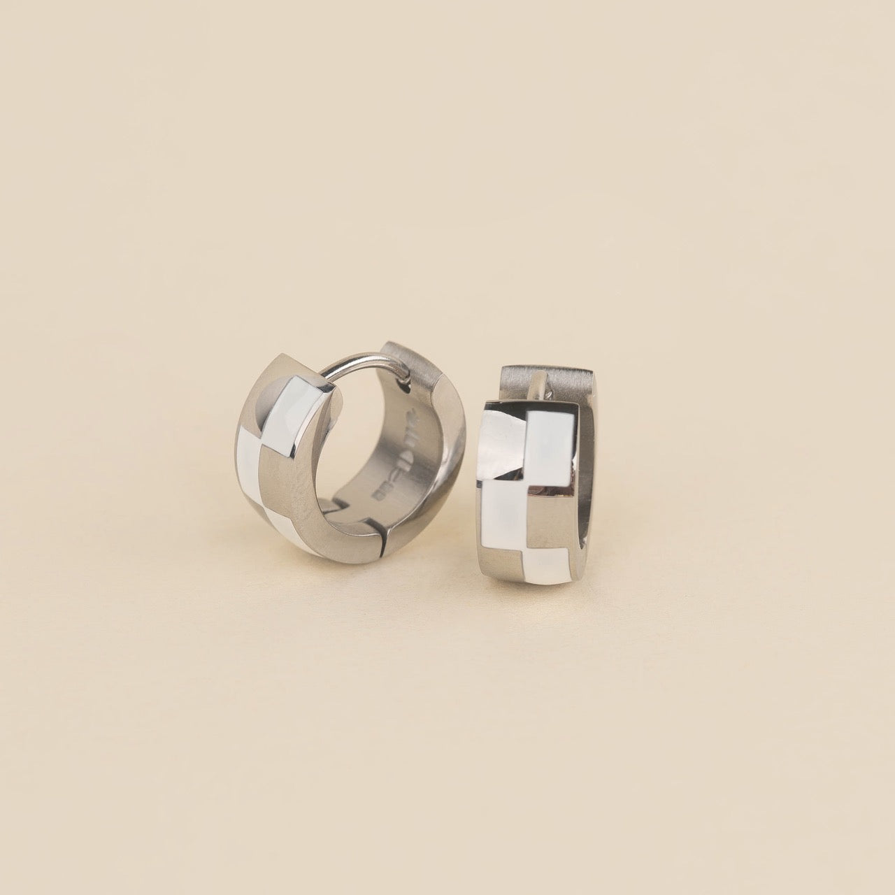 Checkered Rounded Super Chunky Huggie Hoop Earrings