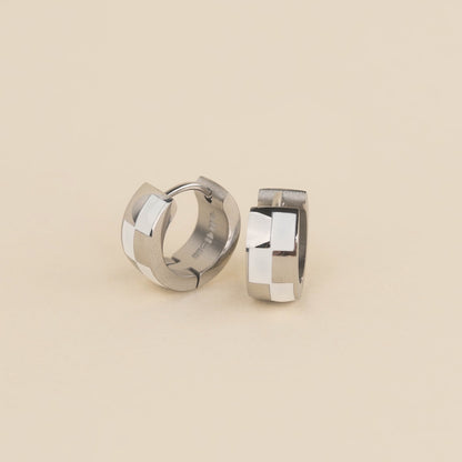 Checkered Rounded Super Chunky Huggie Hoop Earrings