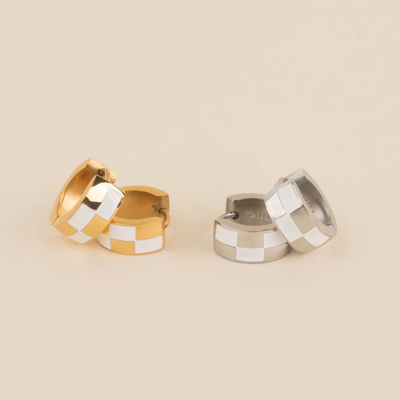 Checkered Rounded Super Chunky Huggie Hoop Earrings