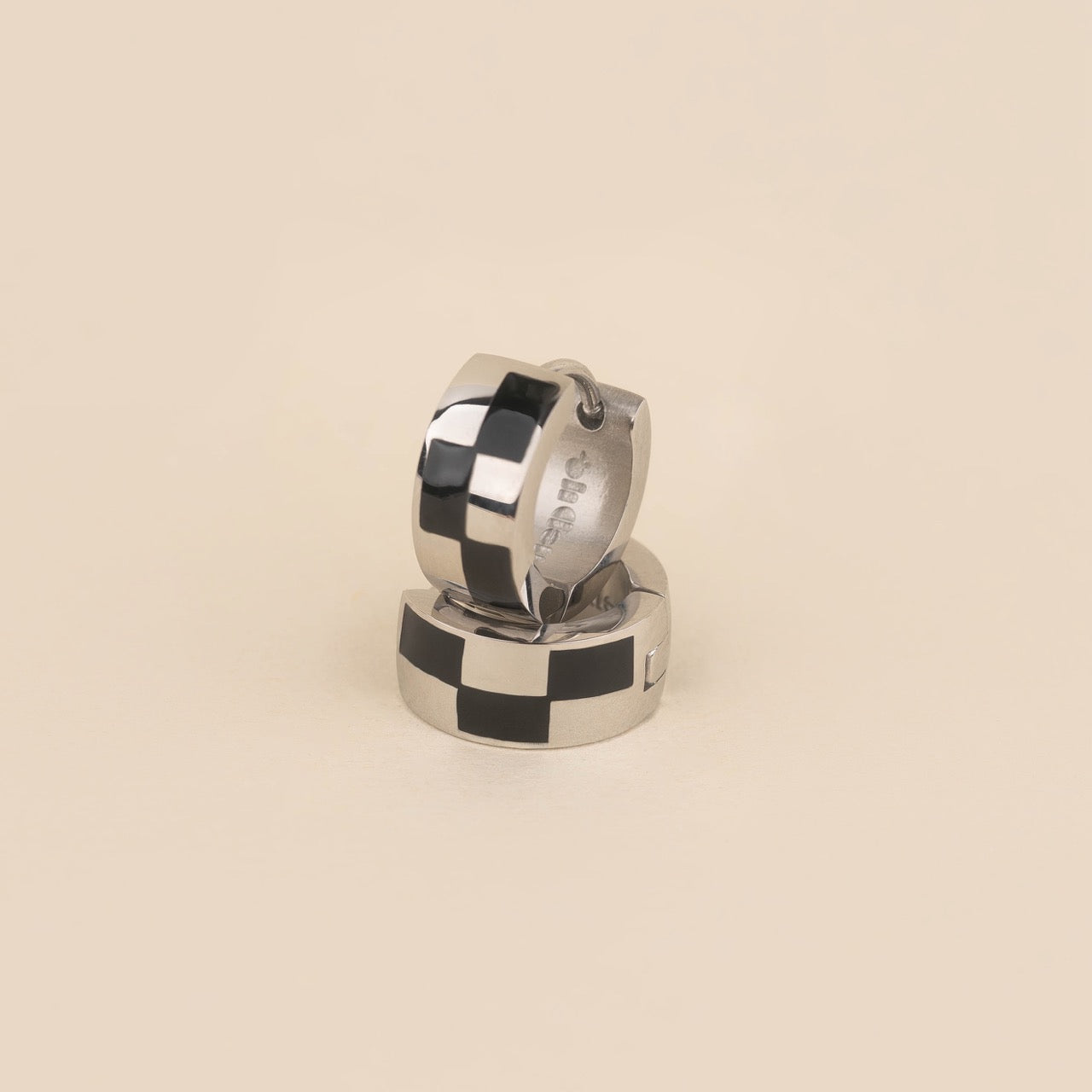 Checkered Rounded Super Chunky Huggie Hoop Earrings