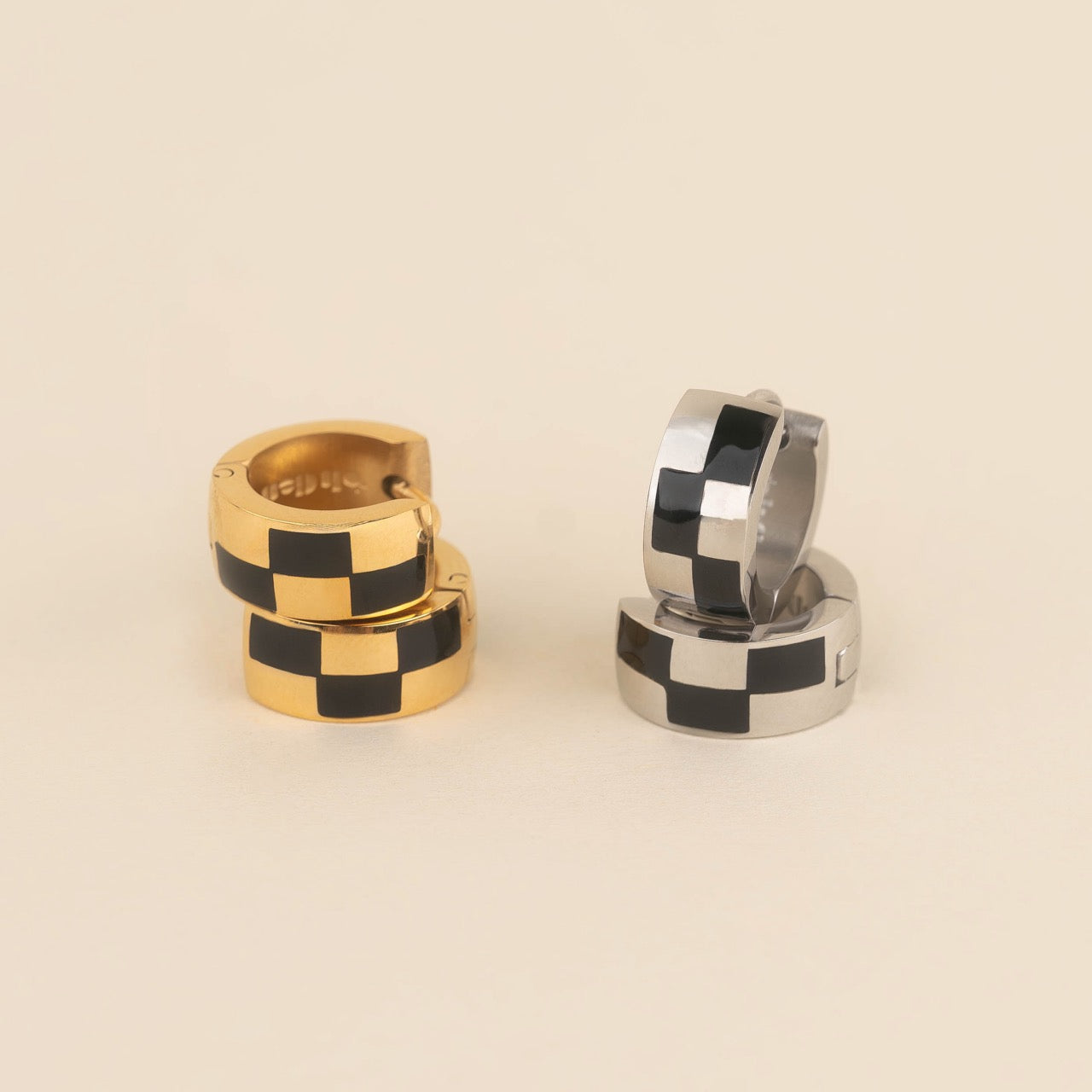 Checkered Rounded Super Chunky Huggie Hoop Earrings