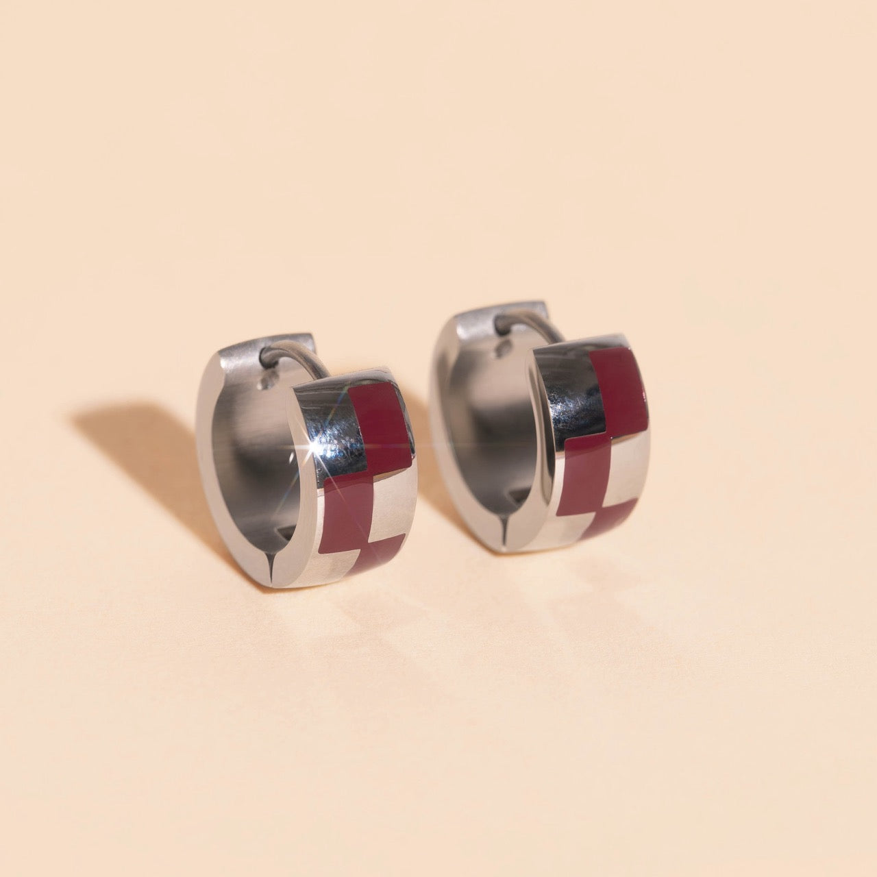 Checkered Rounded Super Chunky Huggie Hoop Earrings