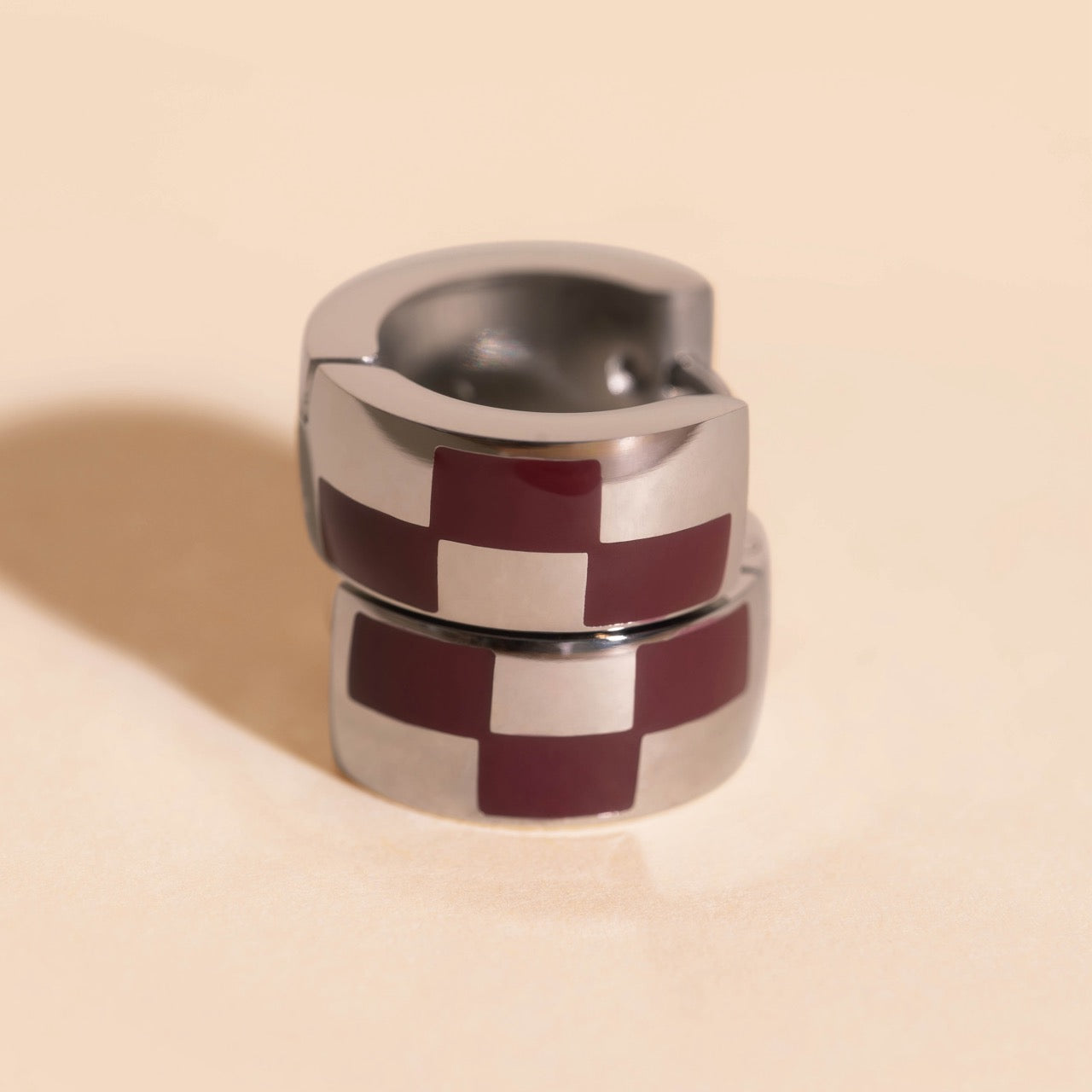 Checkered Rounded Super Chunky Huggie Hoop Earrings