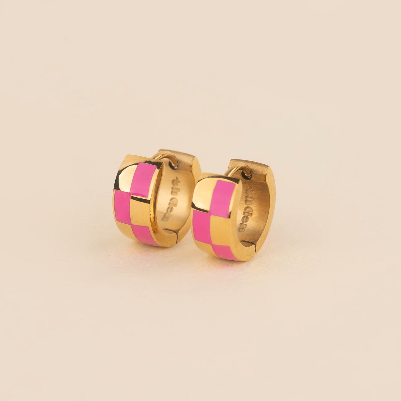 Checkered Rounded Super Chunky Huggie Hoop Earrings