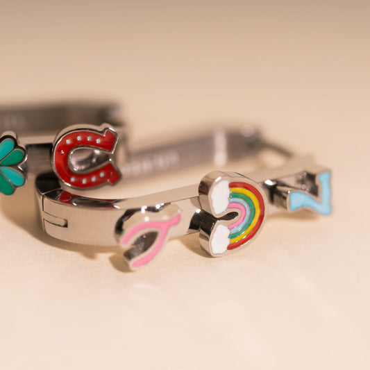 Lucky Oblong 3D Huggie Hoop Earrings