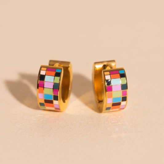 Checkered Super Chunky Huggie Hoop Earrings