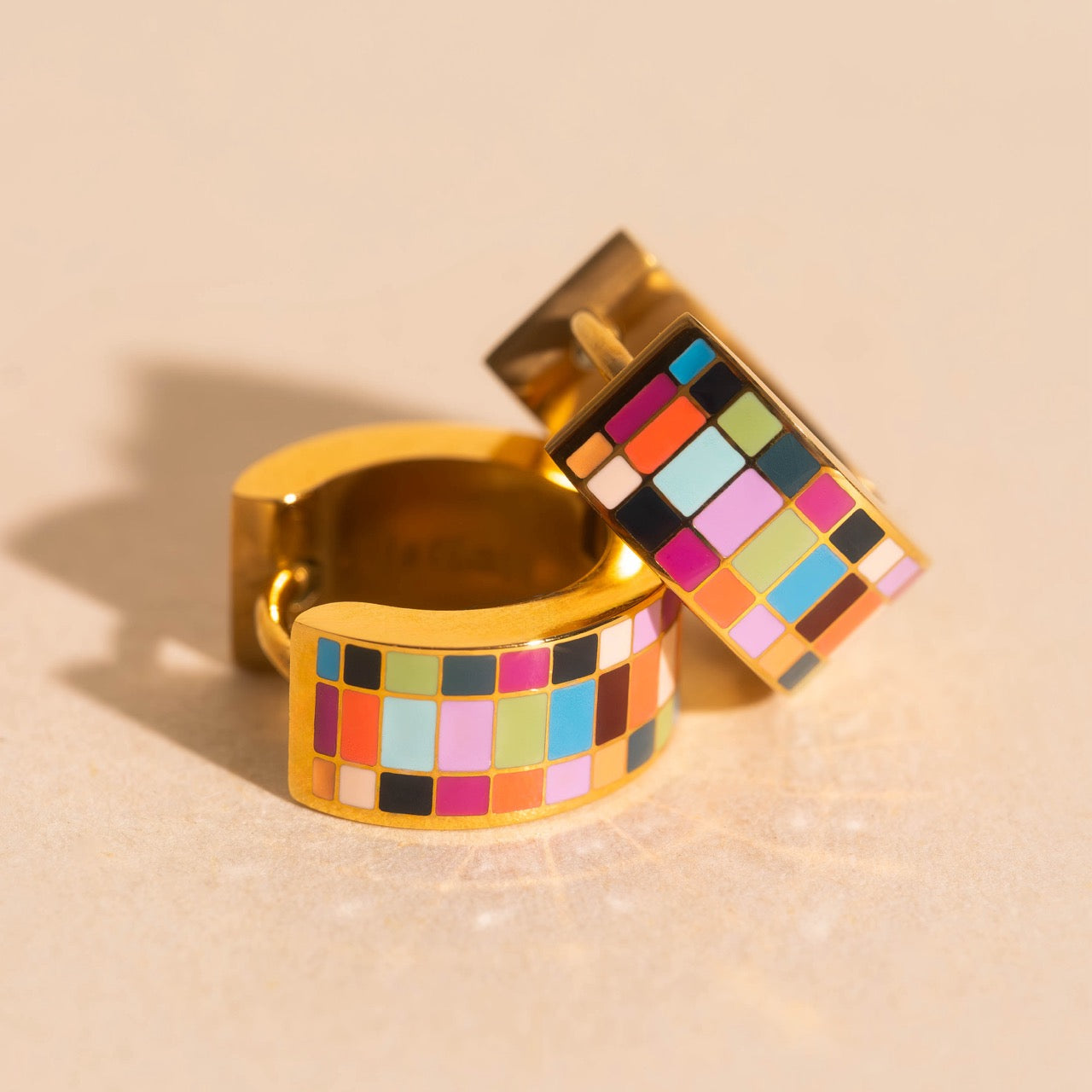 Checkered Super Chunky Huggie Hoop Earrings