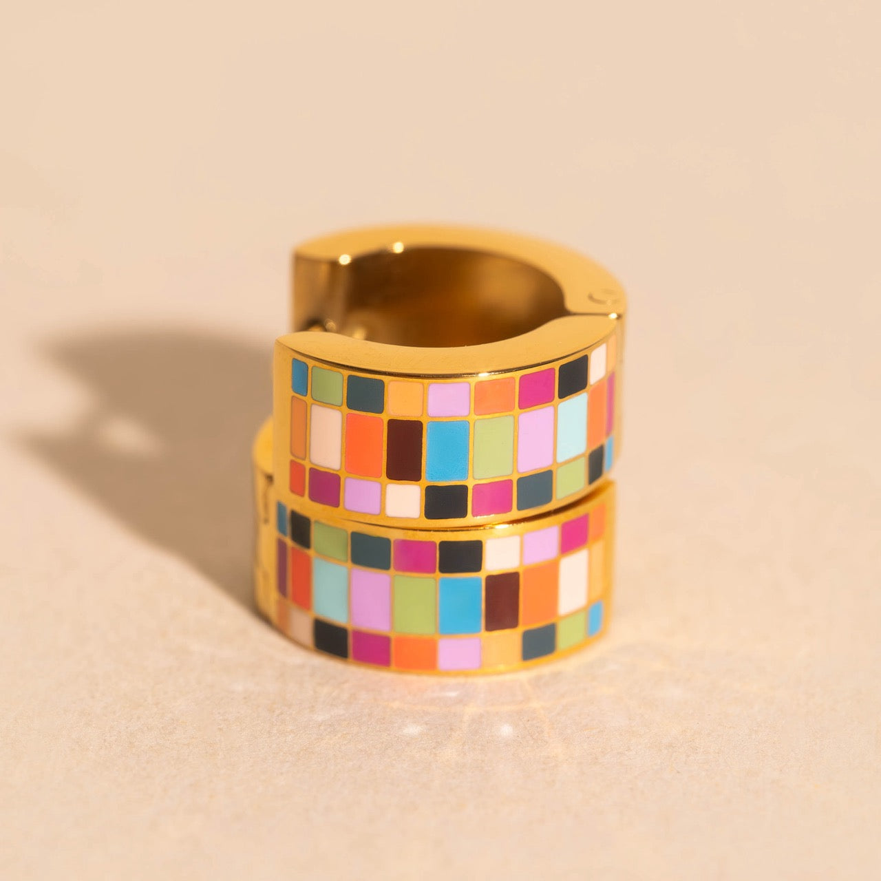 Checkered Super Chunky Huggie Hoop Earrings