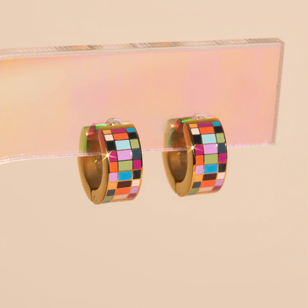 Checkered Super Chunky Huggie Hoop Earrings