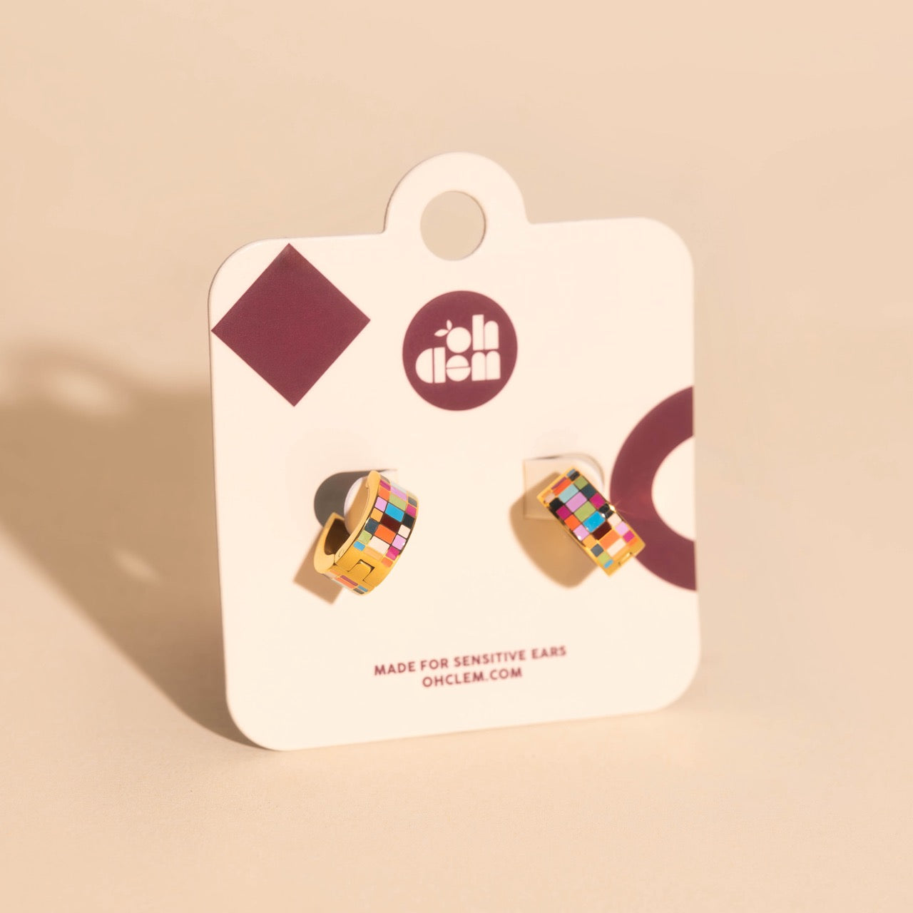 Checkered Super Chunky Huggie Hoop Earrings