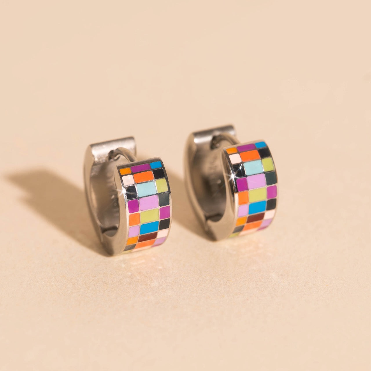 Checkered Super Chunky Huggie Hoop Earrings